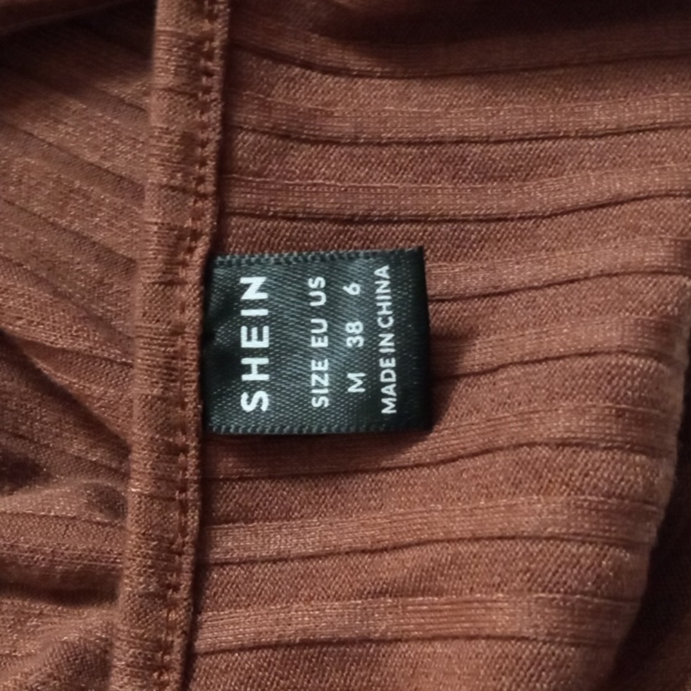 SHEIN Chocolate Ribbed Long Sleeve Wrap Crop Top - Picture 5 of 5